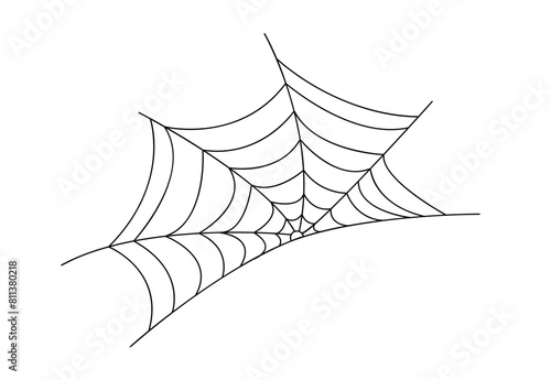 Spider web simple hand drawn vector outline illustration of doodle fancy Halloween scary decor elements, clipart perfect for Halloween party design, cartoon spooky character