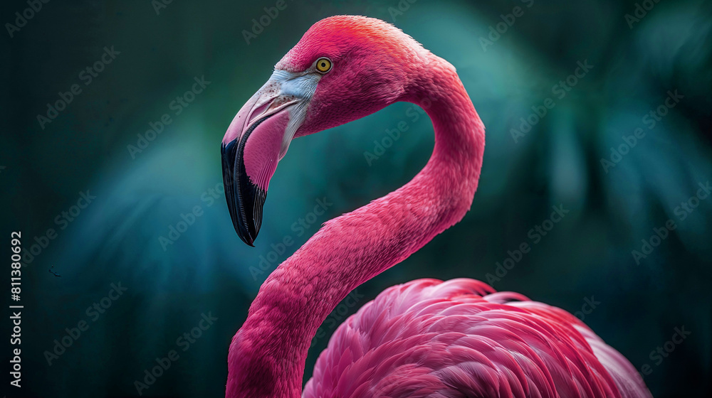 Fototapeta premium Close-Up of a Vibrant Pink Flamingo with Bokeh Background