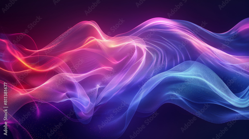 Abstract design featuring smooth, flowing colorful waves on a purple and blue background. Abstract design featuring smooth, flowing colorful waves on a purple and blue background.