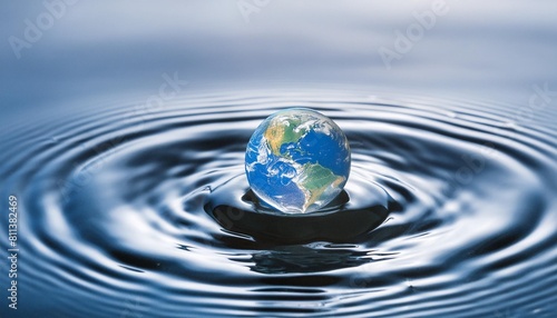 world water day concept with world in clean water drop on and fresh blue water ripples design environment save and ecology theme concept