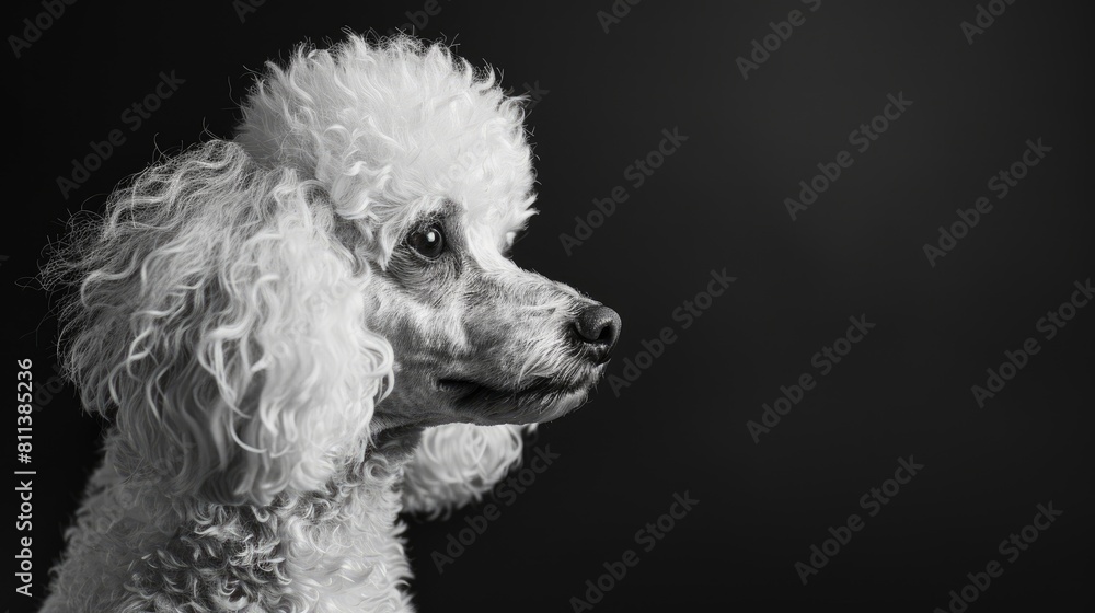 Poodle Dog a Female of White Color against a Black Velvet Background Poodle Dog a Female of White Color against a Black Velvet Background