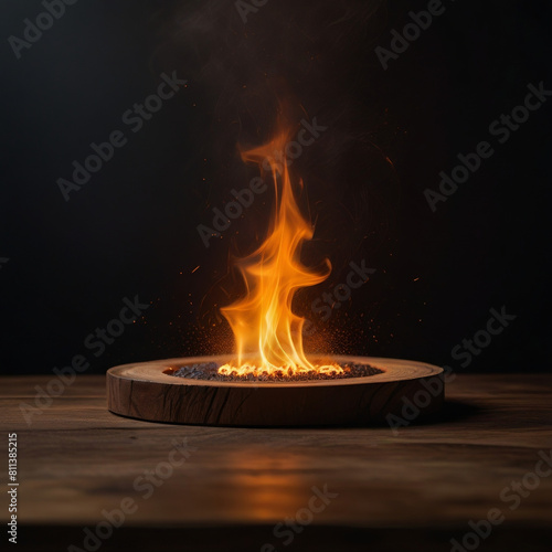 Natural Warmth Fire Burning on the Edge of a Wooden Table Creates a Cozy Ambiance