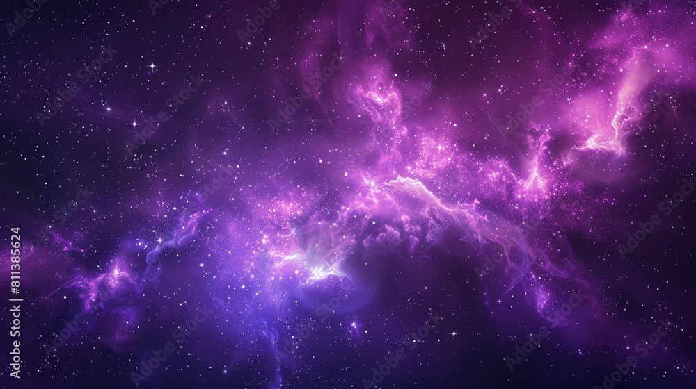 purple abstract background with stars and smoke, space for text, in the style of space background, purple