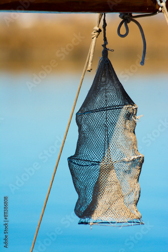 Fishing gear, or mornell in valencian language, hanging on a traditional fishing boat in the Albufera lake