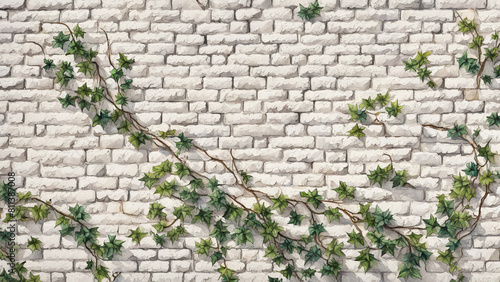 white brick wall with green ivy climbing along it