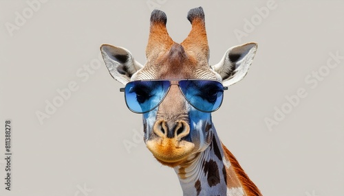 cartoon colorful giraffe with sunglasses no background isolated png