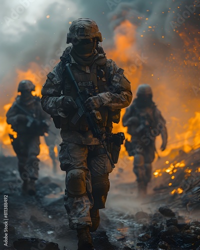 Soldiers Navigating the Moral Dilemma of Guerrilla Warfare Tactics in an Urban Battlefield photo