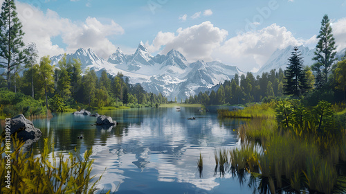 beautiful landscape with mountains and lakes