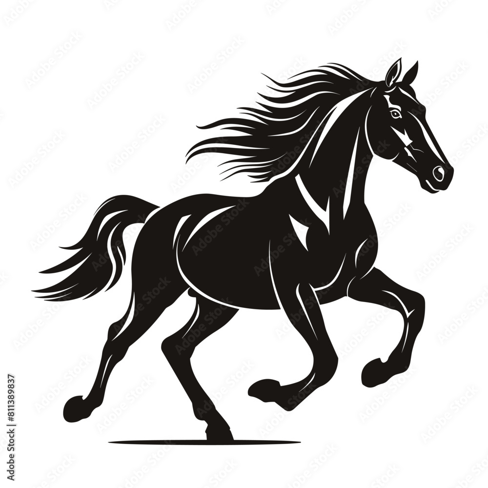Horse running black silhouette vector illustration design