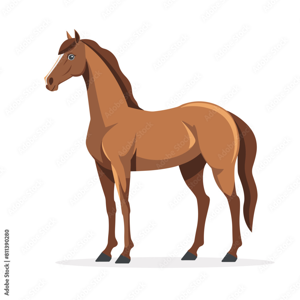 Fototapeta premium Illustration of a brown horse standing on a white background.