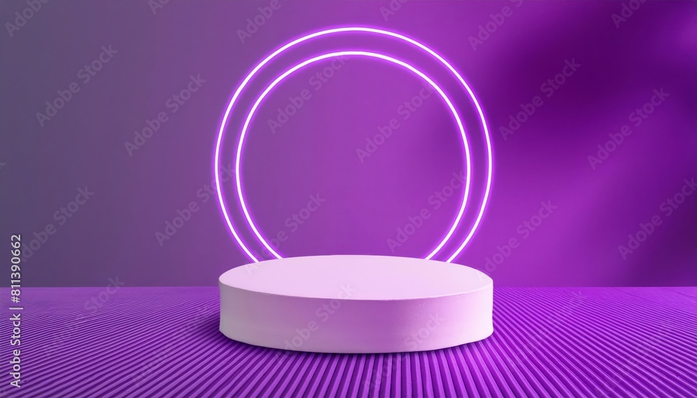 Podium with neon purple light; 3D empty showcase podium Podium with neon purple light; 3D empty showcase podium