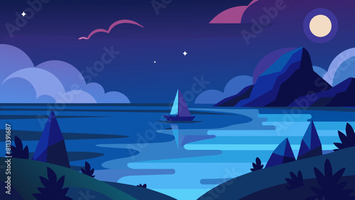 free seascape at night cartoon vector illustration