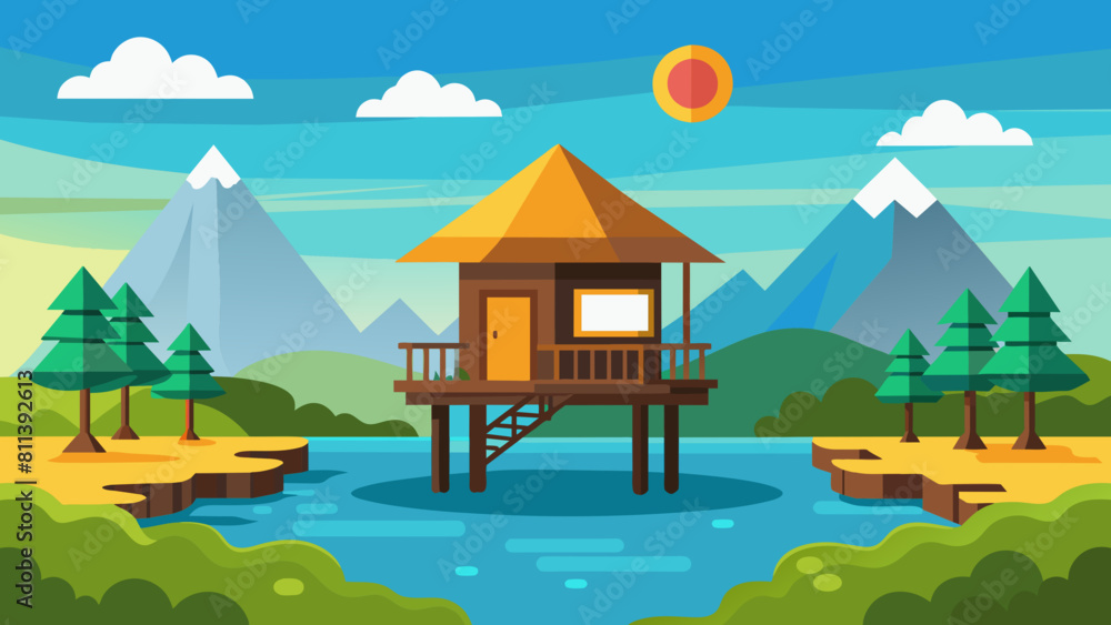 hut on stilt near lake game cartoon vector illustration hut on stilt near lake game cartoon vector illustration
