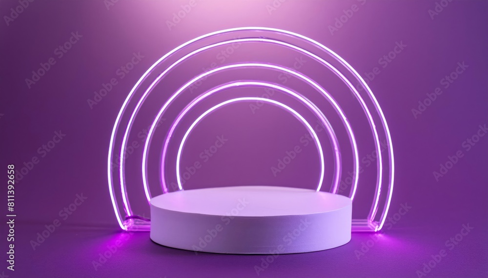 Obraz premium Empty podium with neon purple light, empty showcase for products