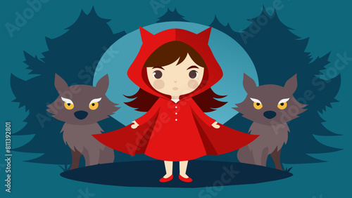 little girl red hooded scouted wolves vector illustration