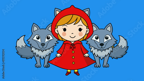 little girl red hooded scouted wolves vector illustration