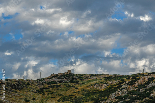 Mountain scenery with clouds at sunset  Puertollano  Ciudad Real  Spain