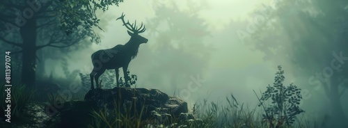 A Glow HUD highlights the majestic form of a stag standing atop a hill