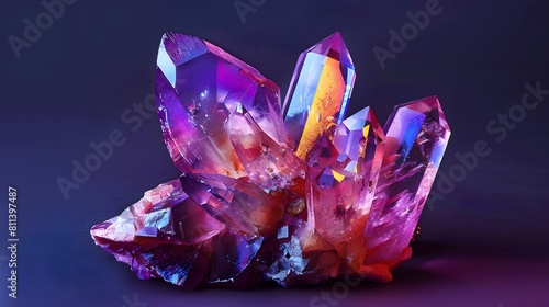 Brilliantly colored crystal against a rainbow gradient background