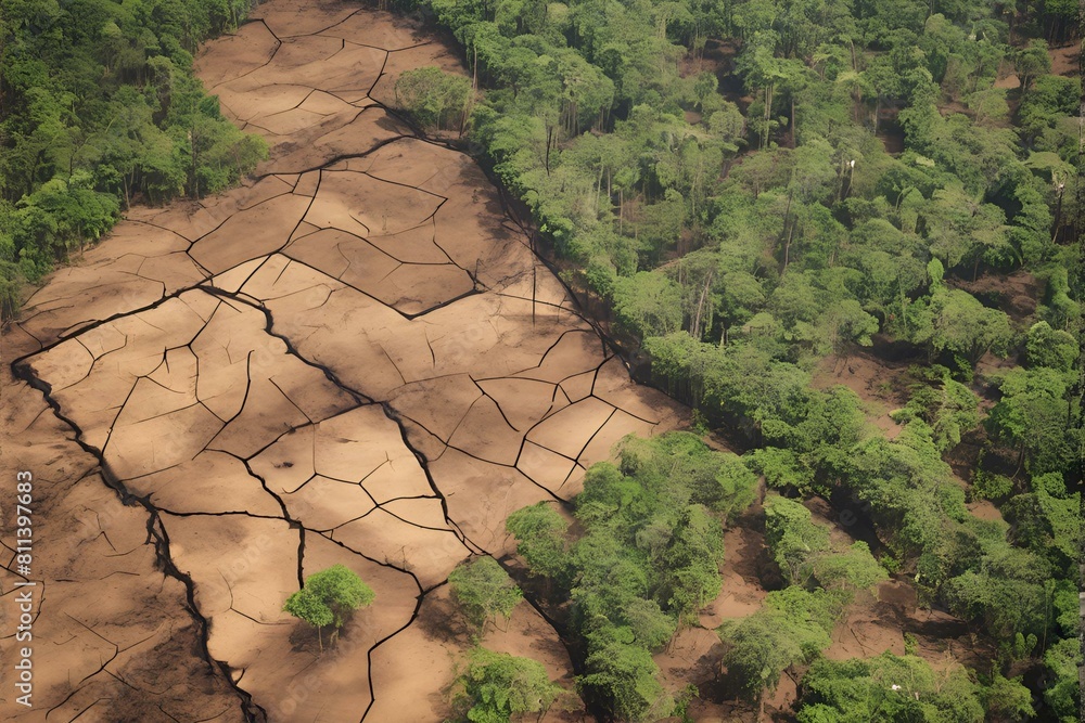 Deforested areas and fragmented landscapes, symbolizing the loss of ...