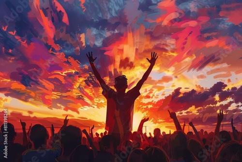 An AIgenerated artwork captures the feeling of freedom and celebration at a sports event during sunset