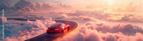 An automobile carefully maneuvering along a winding route above the clouds, underscoring the obstacles on the path to reaching an objective photo