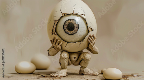 Cracked Reality Abstract Surreal Exploration of Perception with Egg-Shaped Eyeballs and Skeleton Figures  Wallpaper Digital Art Poster Brainstorming Map Magazine Background Cover photo