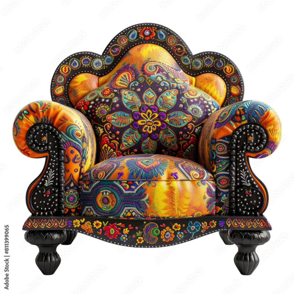 Colorful Bohemian Style Armchair with Intricate Patterns Design. Studio product photography for design and print Colorful Bohemian Style Armchair with Intricate Patterns Design. Studio product photography for design and print