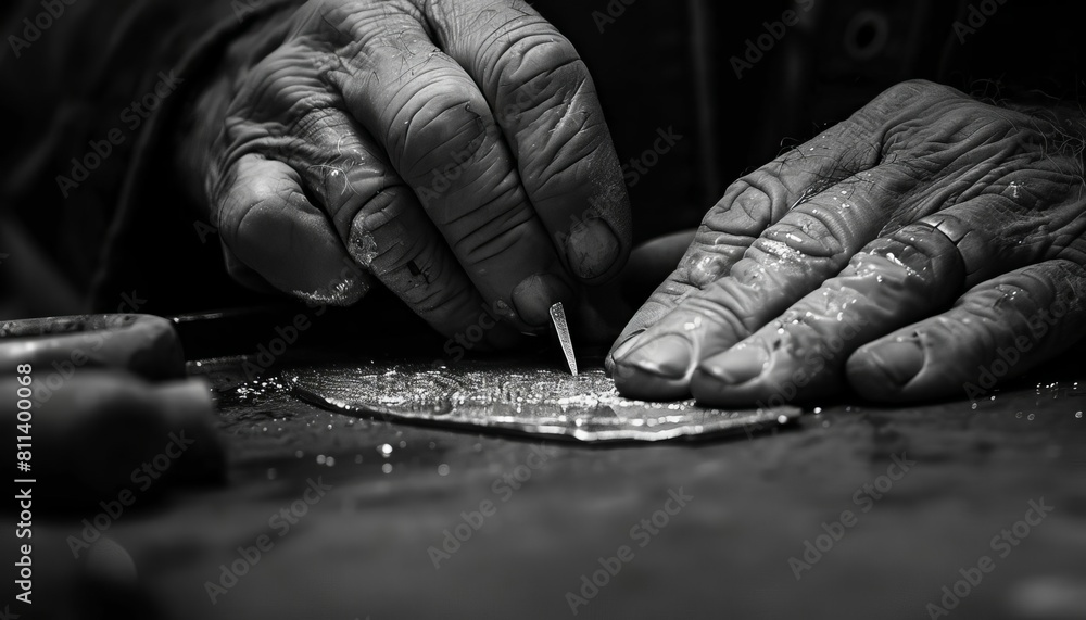 A closeup of a jewelry artisans hands carefully polishing a silver pendant to achieve a high shine A closeup of a jewelry artisans hands carefully polishing a silver pendant to achieve a high shine