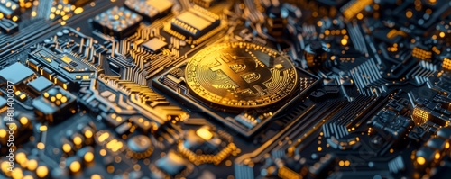 Detailed image of digital gold in the form of cryptocurrency mining hardware  showcasing advanced technological design