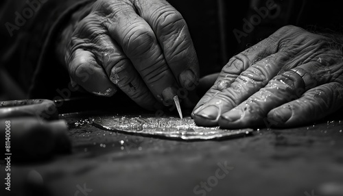 A closeup of a jewelry artisans hands carefully polishing a silver pendant to achieve a high shine © Nawarit