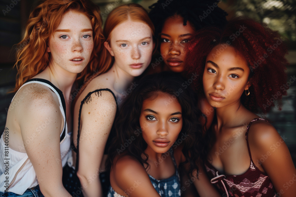Obraz premium Group portrait of diverse women. Diversity, equity and inclusion, DEI concept. High quality photo