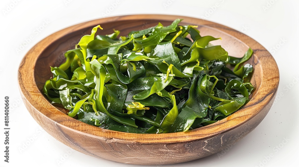 konbu alga Laminaria Kelp Seaweed in wood wooden plate Isolated on White Background. Generative Ai konbu alga Laminaria Kelp Seaweed in wood wooden plate Isolated on White Background. Generative Ai