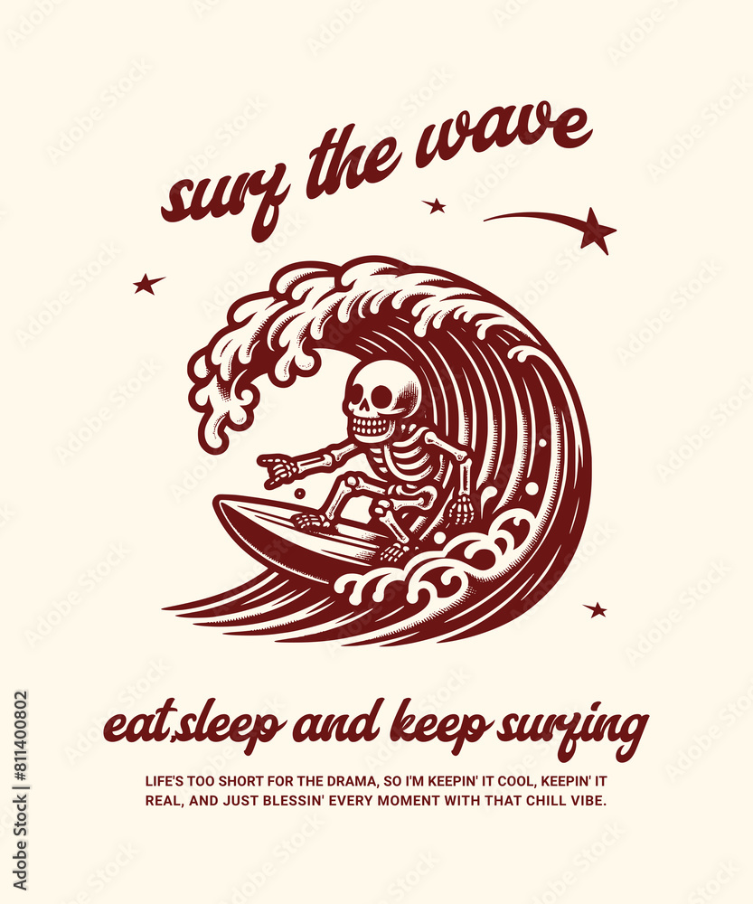Φωτογραφία skeleton surfing wave ocean summertime vector illustration