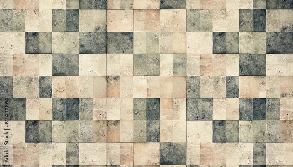 a tiled pattern of rectangular blocks in shades of gray, beige, and light brown. The blocks have a worn, distressed look, creating an aged or weathered effect a tiled pattern of rectangular blocks in shades of gray, beige, and light brown. The blocks have a worn, distressed look, creating an aged or weathered effect