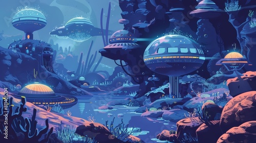 Futuristic Pop art style of an underwater habitat