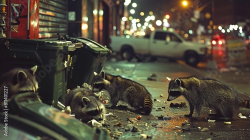 Urban Raccoons foraging at Night