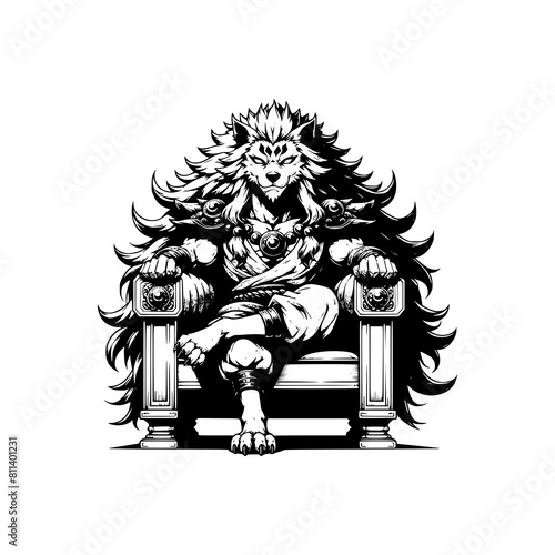 beast master king wolf sitting in throne body muscle furious face vector illustration
