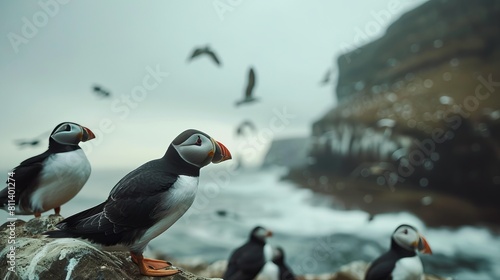 Gathering of Atlantic Puffins