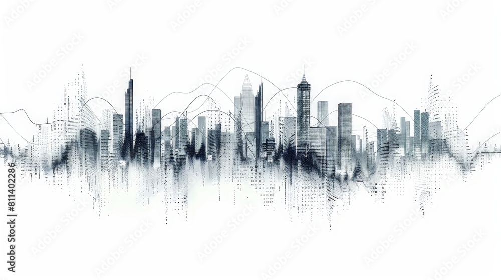 Obraz premium line graph looks like a city skyline on a white background, financial chart, background