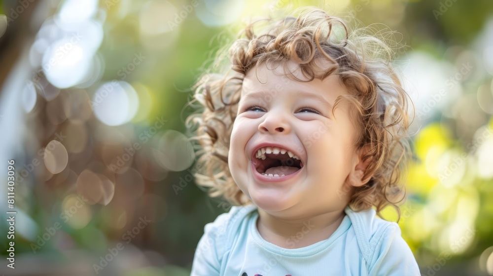 Toddler laughing happily in a cute Fathers Day shirt Toddler laughing happily in a cute Fathers Day shirt