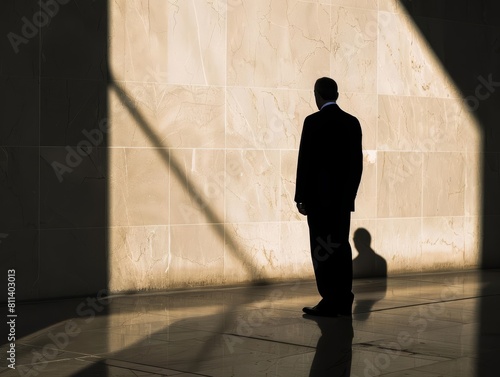 The image of a businessman in shadows, representing the looming threat of foreclosure and debt crisis