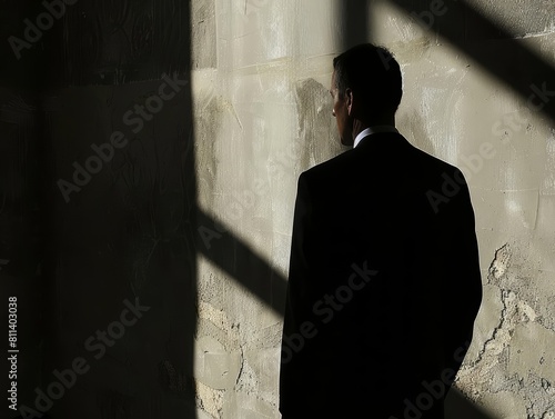 The image of a businessman in shadows, representing the looming threat of foreclosure and debt crisis