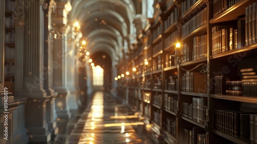 The serene scene of an ancient library
