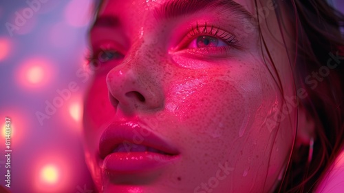 Close-up of a person receiving rejuvenating red light therapy