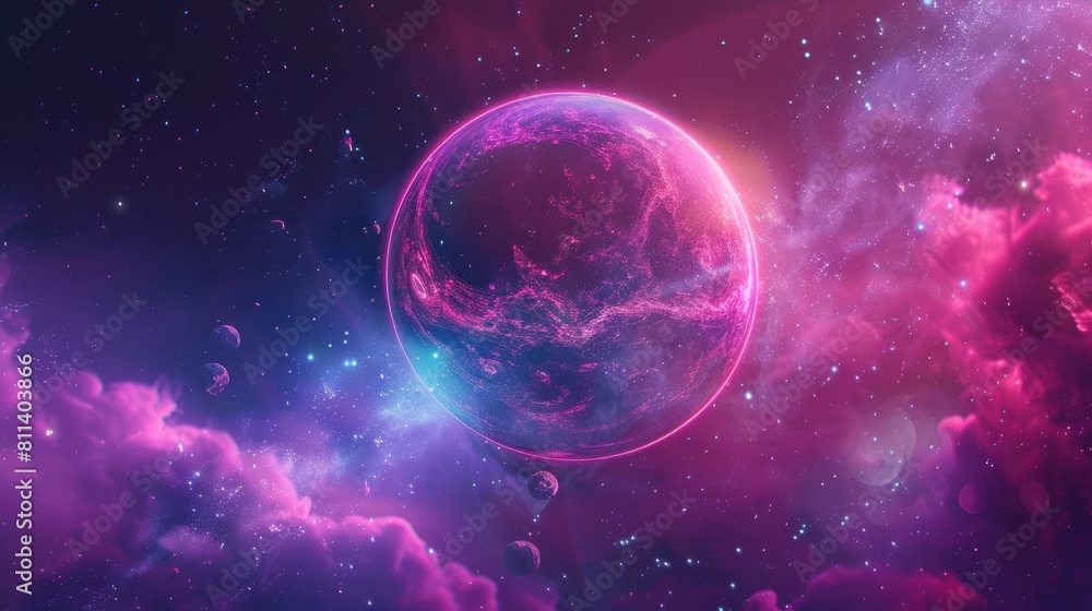 Neon-colored ball of light floating in space, created digitally. Neon-colored ball of light floating in space, created digitally.