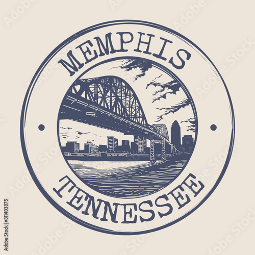 Memphis, Tennessee Stamp City Postmark. Silhouette Postal Passport. Round Vector Icon. Vintage Postage Design.	
