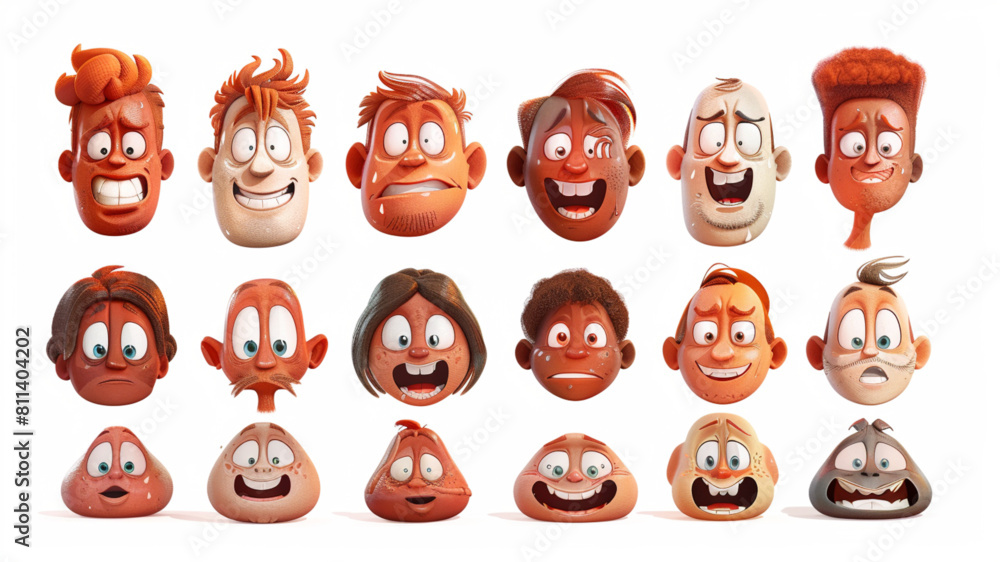 Cartoon 1930-s Retro Faces. Vintage Emotional Face, Old Style Funny ...