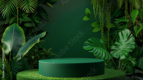 Emerald Sanctuary  Lush Tropical Foliage Surrounding a Green Display Platform