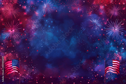 American Flag colors and fireworks mockup background with copy space . 4 July independence day concept celebration